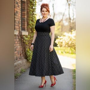 🖤 🤍 Cute Black & White Polka Dot Midi Dress